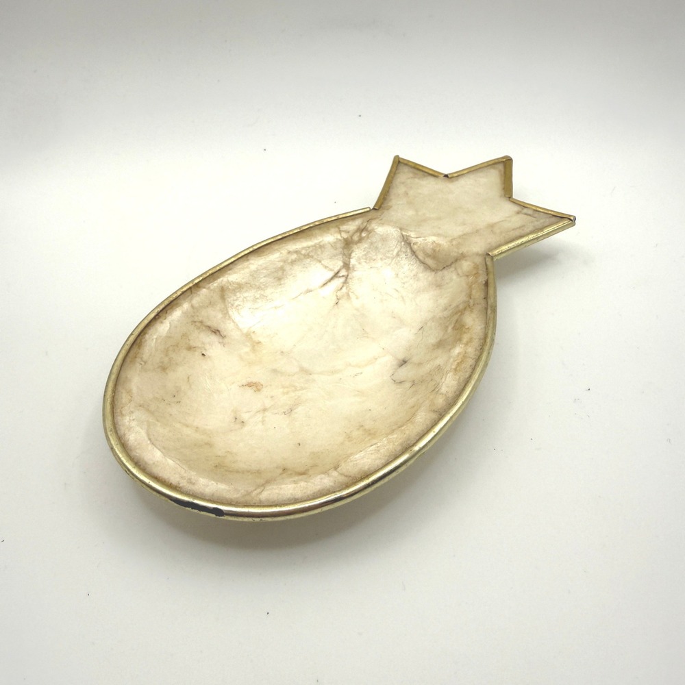 Pineapple Trinket Dish Cream Gold Capiz Shell Ring Decor Coastal Nautical